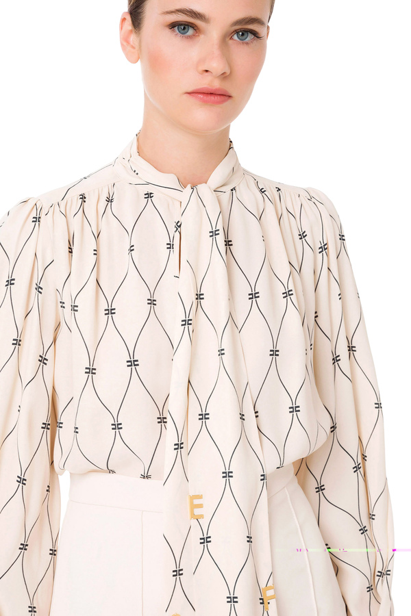 Camicia in georgette con cravatta logo - Elisabetta Franchi® Outlet