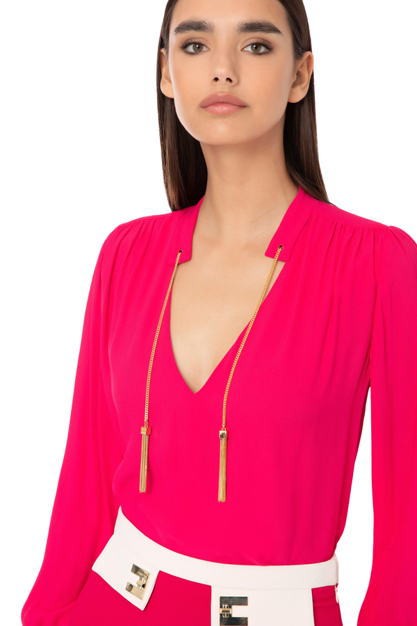 Georgette shirt with Mandarin collar - Elisabetta Franchi® Outlet