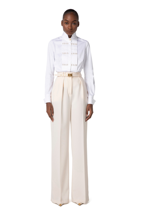 Poplin shirt with pearls and rhinestones - Elisabetta Franchi® Outlet