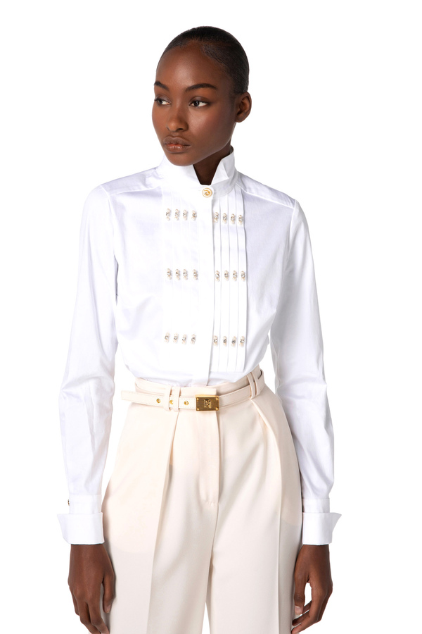 Poplin shirt with pearls and rhinestones - Elisabetta Franchi® Outlet