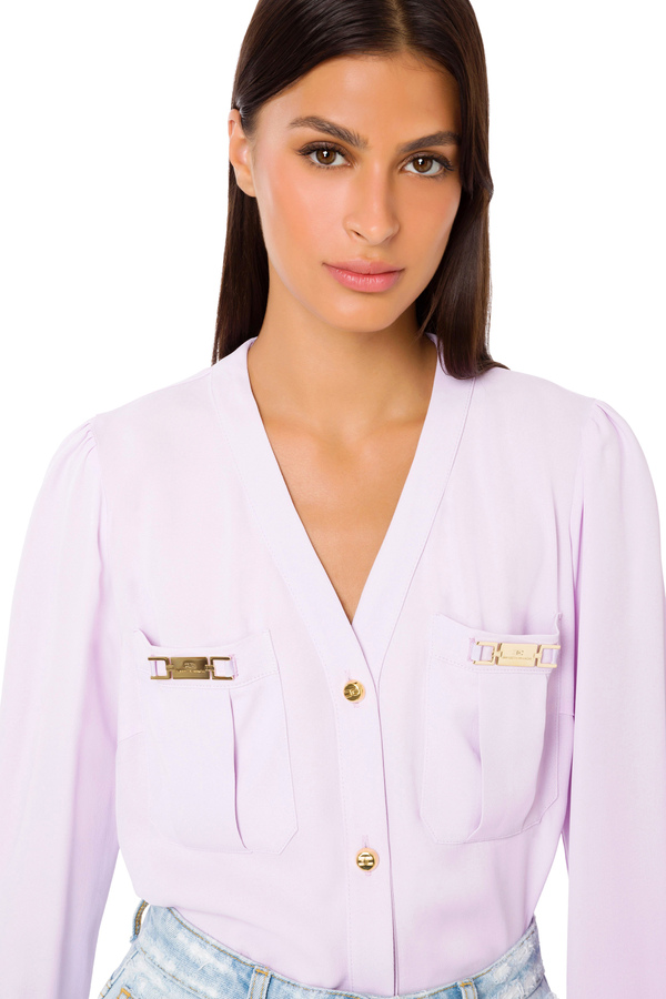 Blouse with pockets with light gold detail - Elisabetta Franchi® Outlet