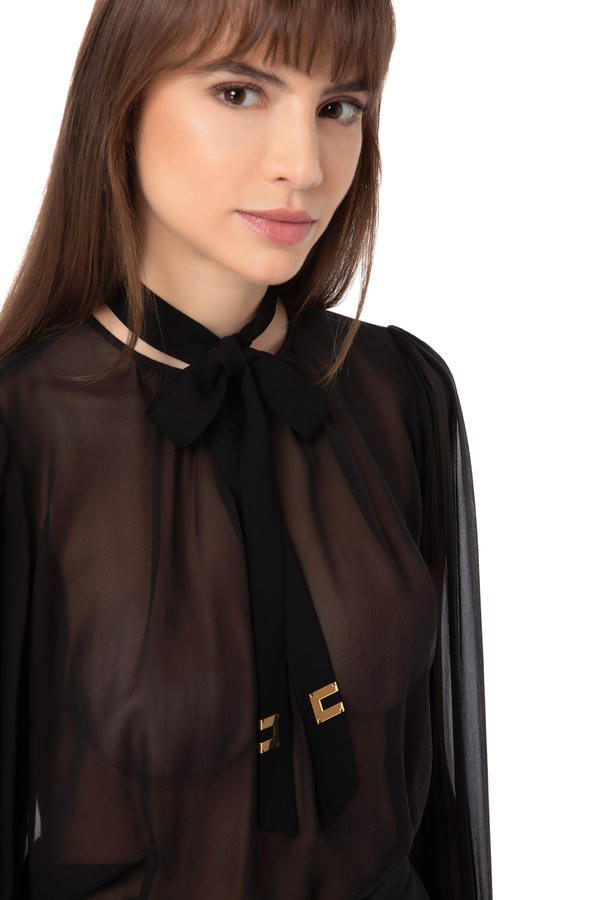 Crew neck silk georgette blouse - Elisabetta Franchi® Outlet