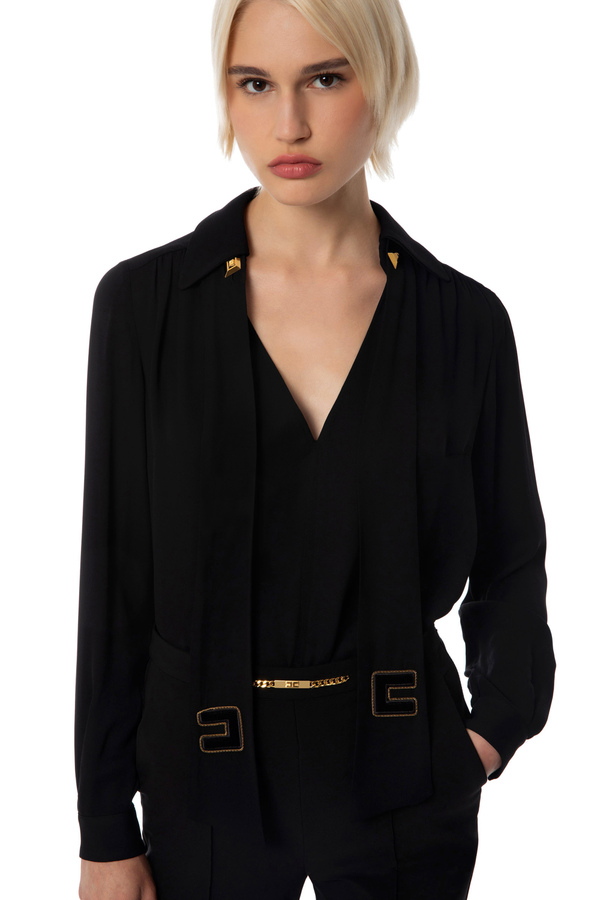 Blouse in viscose fabric with scarf - Elisabetta Franchi® Outlet