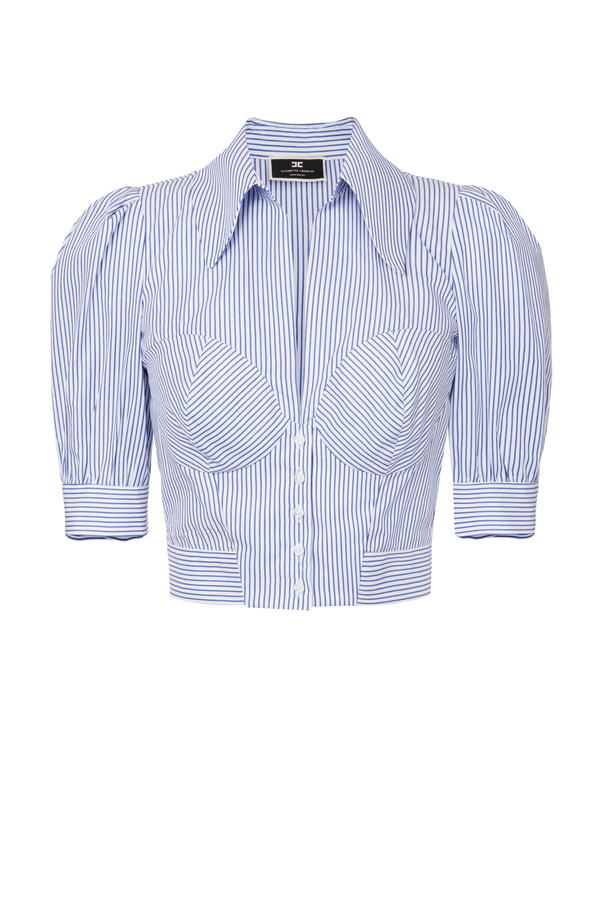 Camisa crop con cuello masculino - Elisabetta Franchi® Outlet