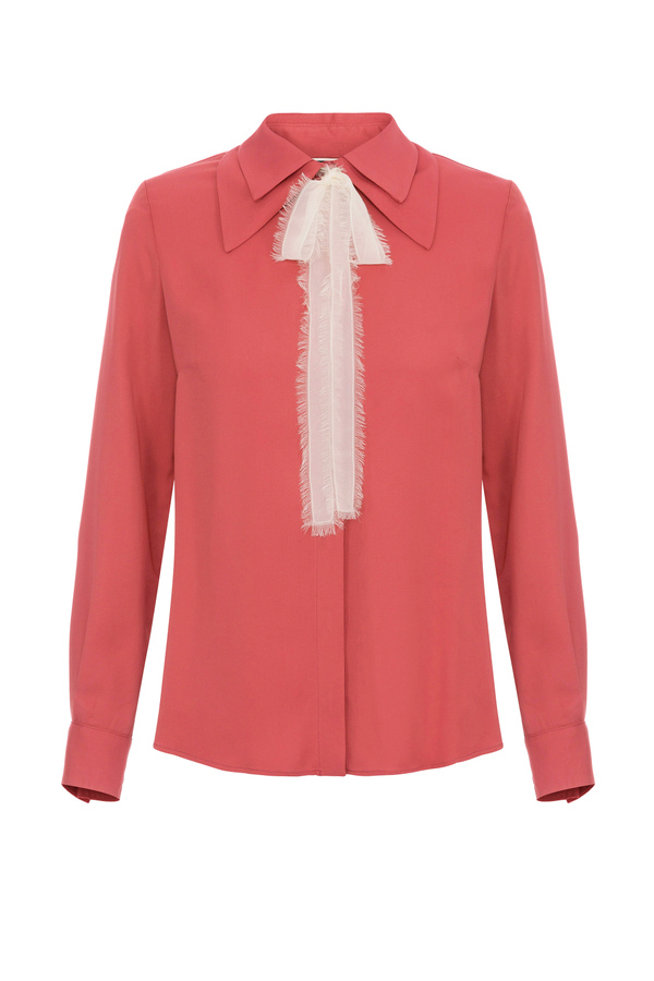 Blouse in georgette fabric with bow in frayed silk - Elisabetta Franchi® Outlet