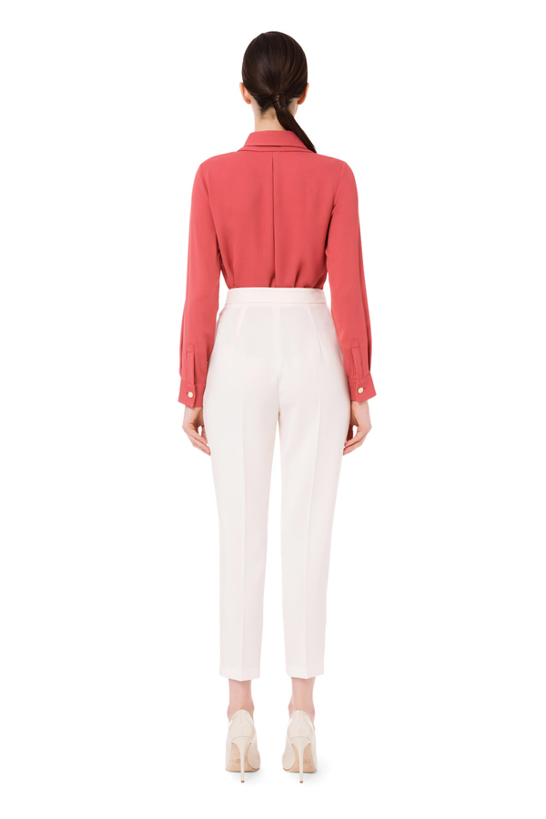 Blouse in georgette fabric with bow in frayed silk - Elisabetta Franchi® Outlet