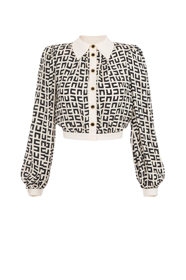 Cropped shirt in printed viscose georgette fabric - Elisabetta Franchi® Outlet
