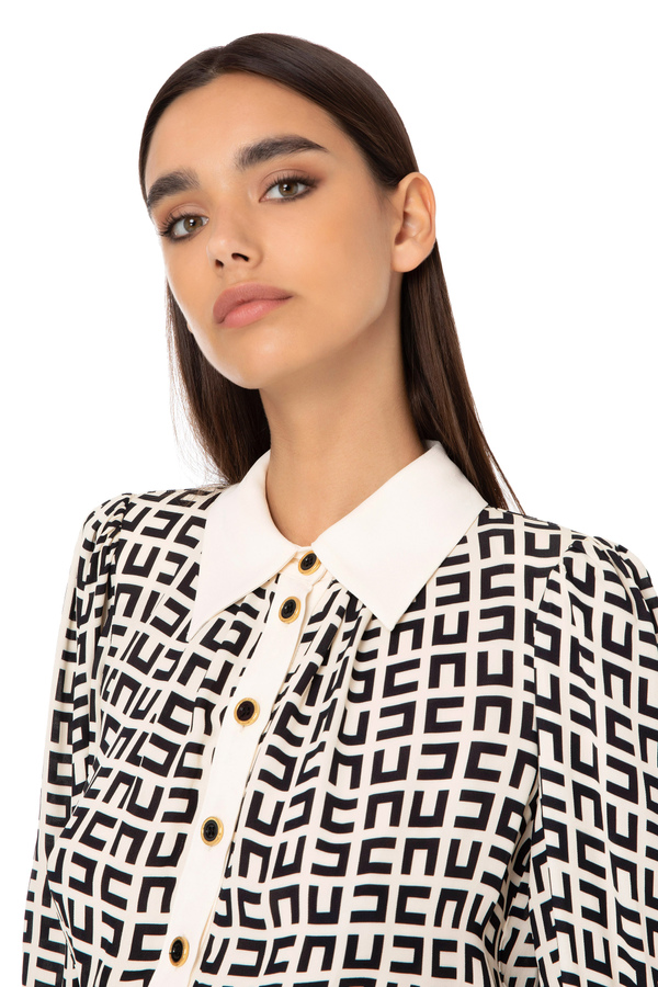 Cropped shirt in printed viscose georgette fabric - Elisabetta Franchi® Outlet