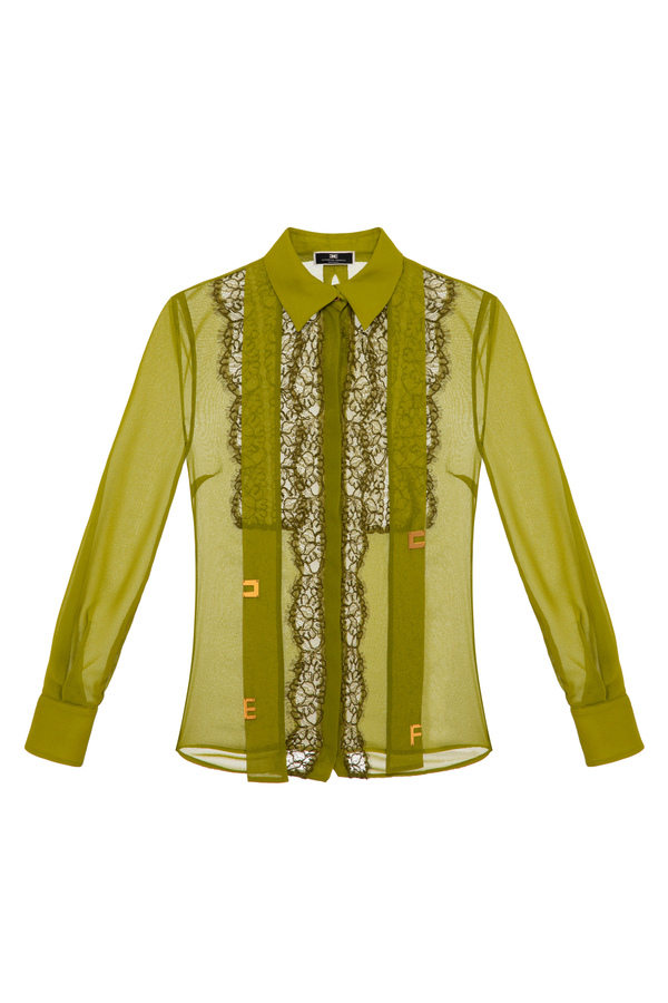 Blouse in georgette fabric with lace - Elisabetta Franchi® Outlet
