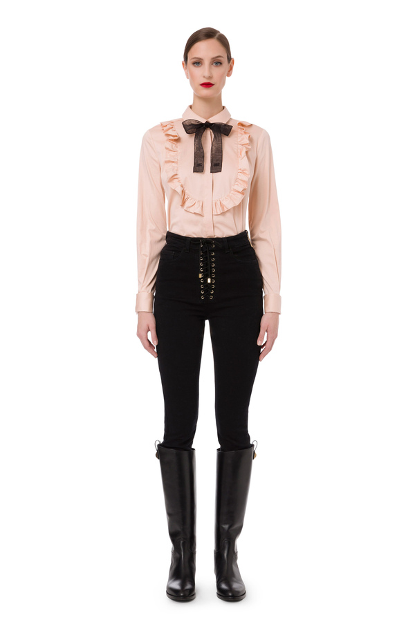 Blouse with bib and maxi ruffles - Elisabetta Franchi® Outlet