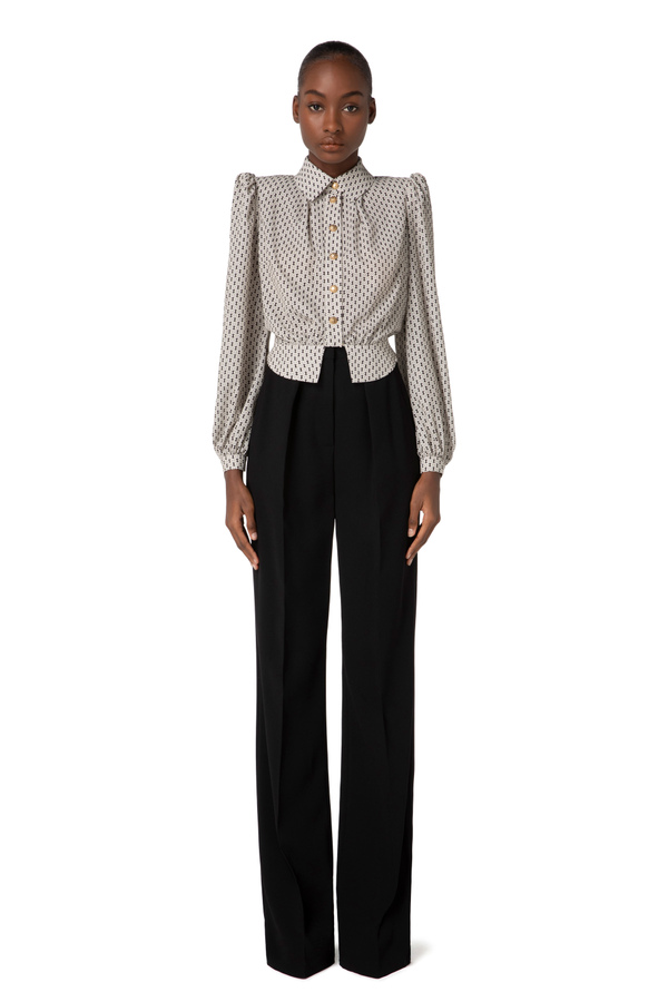Cropped-Hemdbluse aus Viskose mit Mikro-Logo-Print - Elisabetta Franchi® Outlet