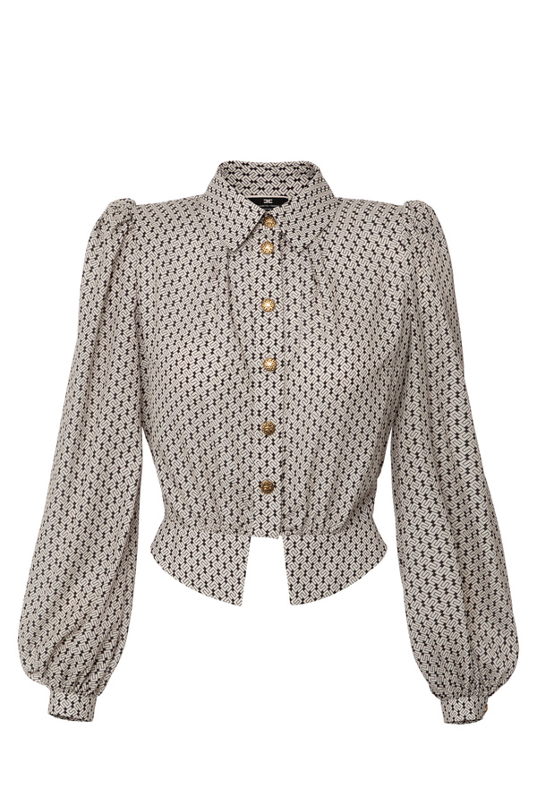 Cropped-Hemdbluse aus Viskose mit Mikro-Logo-Print - Elisabetta Franchi® Outlet