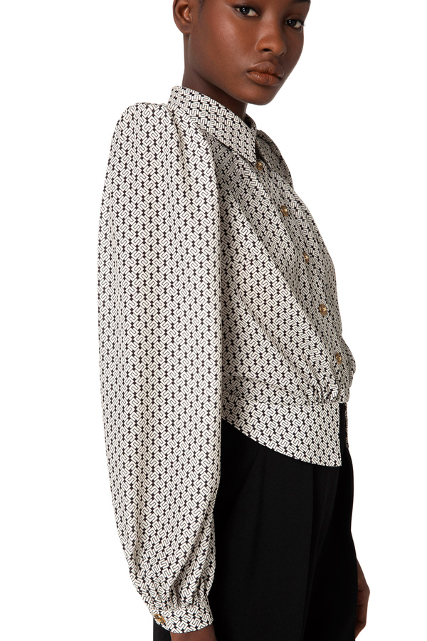 Cropped-Hemdbluse aus Viskose mit Mikro-Logo-Print - Elisabetta Franchi® Outlet