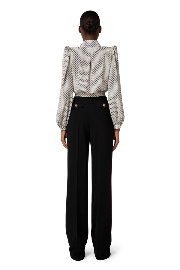 Cropped-Hemdbluse aus Viskose mit Mikro-Logo-Print - Elisabetta Franchi® Outlet