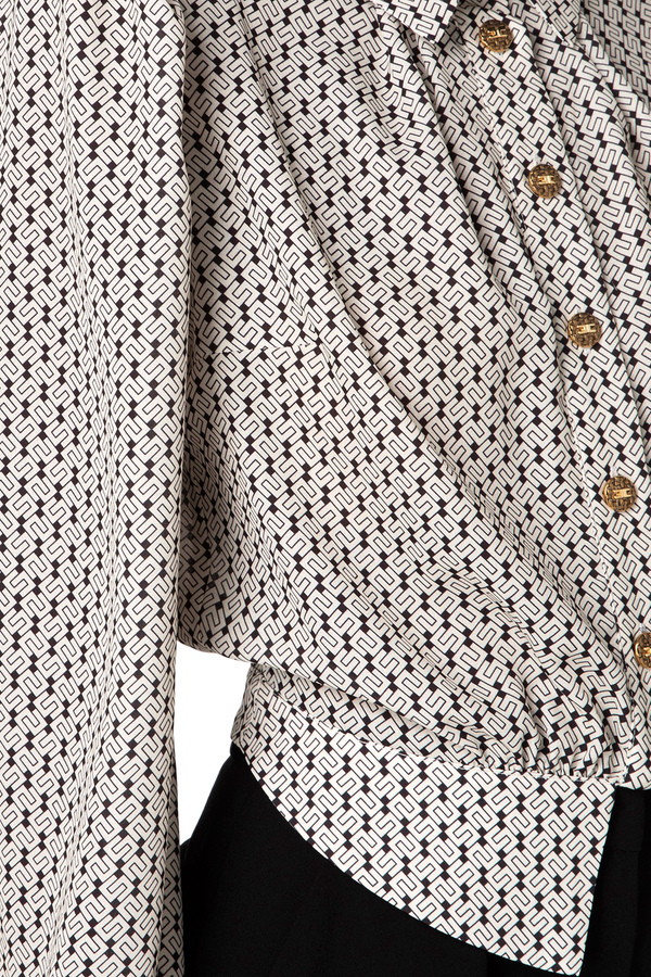 Cropped-Hemdbluse aus Viskose mit Mikro-Logo-Print - Elisabetta Franchi® Outlet