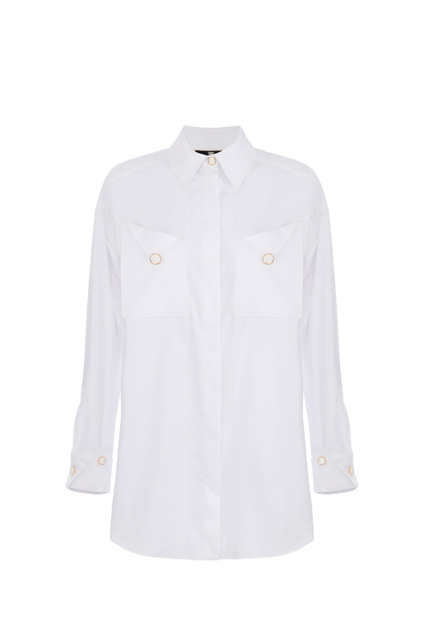 Cotton poplin shirt with pockets - Elisabetta Franchi® Outlet