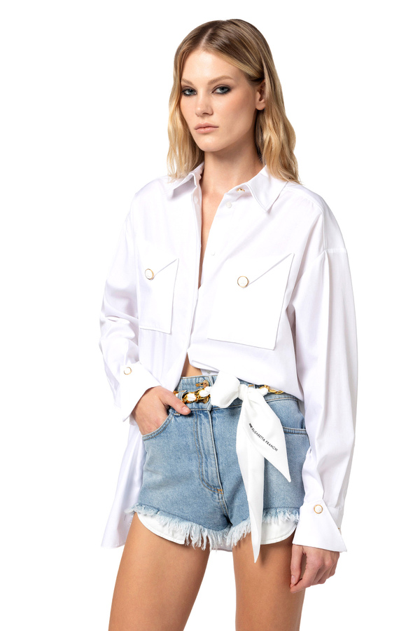 Cotton poplin shirt with pockets - Elisabetta Franchi® Outlet