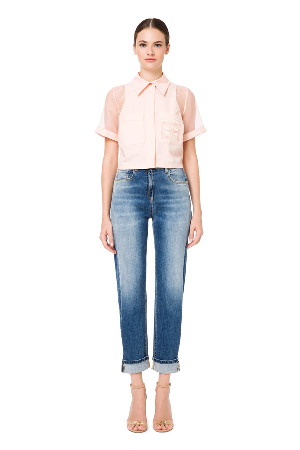 Short-sleeved blouse in organza and embroidery - Elisabetta Franchi® Outlet