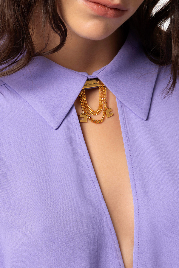 Blouse in viscose georgette fabric with accessory at the neck - Elisabetta Franchi® Outlet