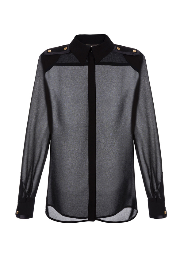 Blouse in georgette fabric with satin flashes - Elisabetta Franchi® Outlet