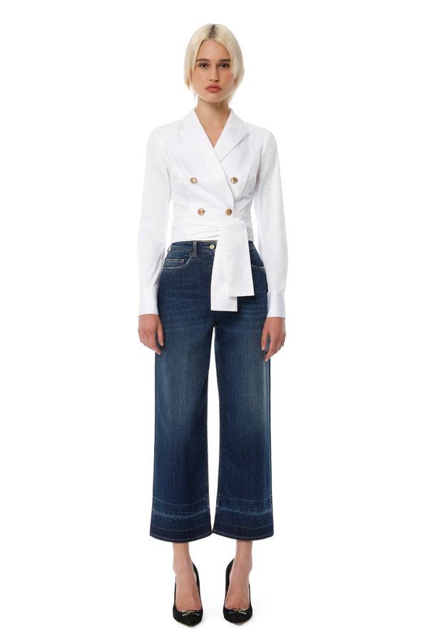 Chemise en coton avec ceinture à nouer - Elisabetta Franchi® Outlet