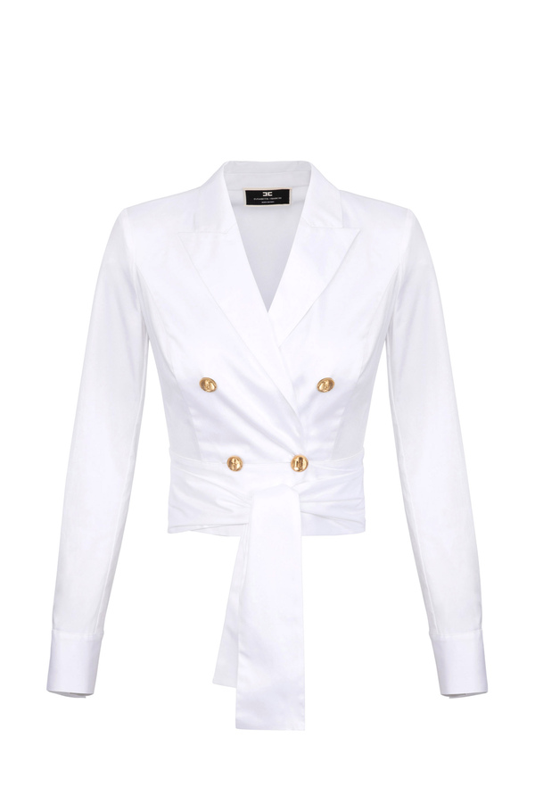 Cotton shirt with sash - Elisabetta Franchi® Outlet