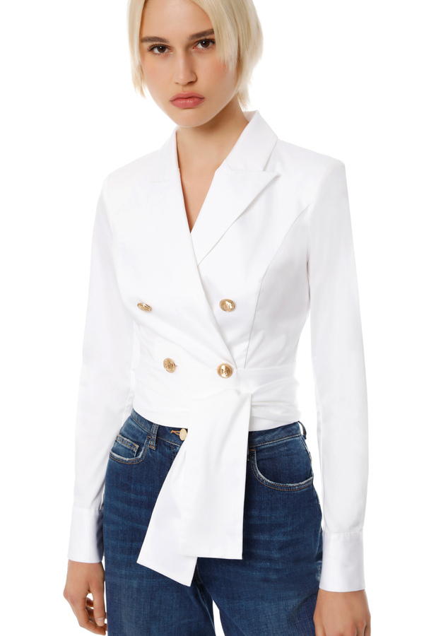 Cotton shirt with sash - Elisabetta Franchi® Outlet