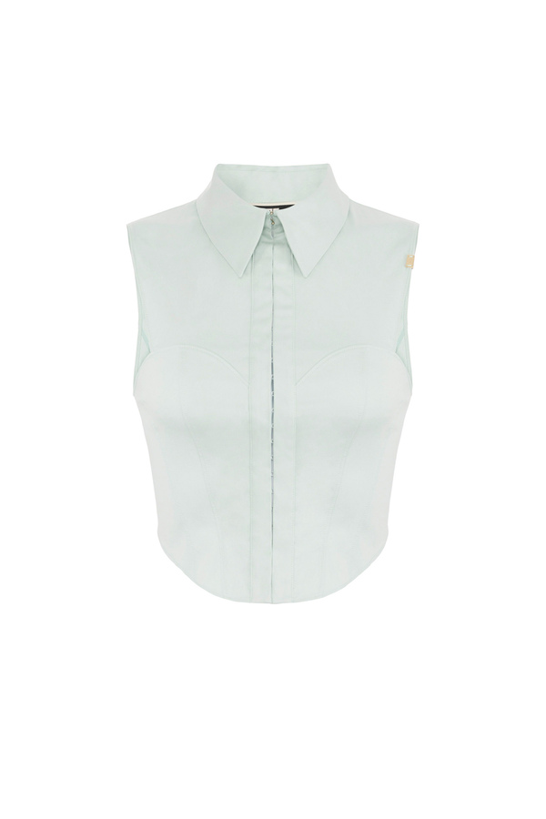 Cotton poplin bustier-style shirt - Elisabetta Franchi® Outlet