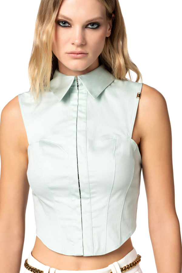 Cotton poplin bustier-style shirt - Elisabetta Franchi® Outlet