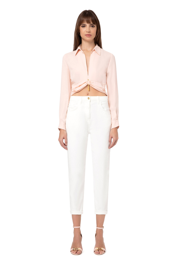 Cropped shirt with collar and V-shaped opening on the front - Elisabetta Franchi® Outlet