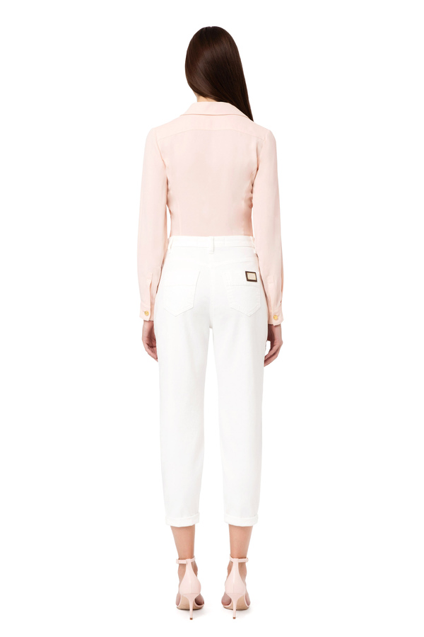 Cropped shirt with collar and V-shaped opening on the front - Elisabetta Franchi® Outlet