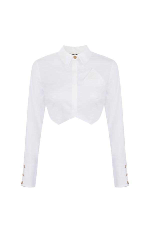 Cropped cotton poplin shirt - Elisabetta Franchi® Outlet