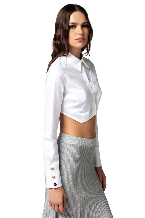Cropped cotton poplin shirt - Elisabetta Franchi® Outlet
