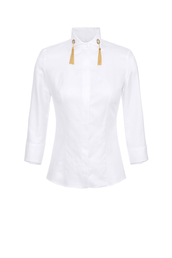 Chevron-weave cotton shirt with ¾ sleeves - Elisabetta Franchi® Outlet