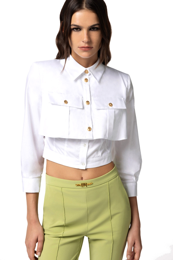Double-layered cotton poplin shirt - Elisabetta Franchi® Outlet