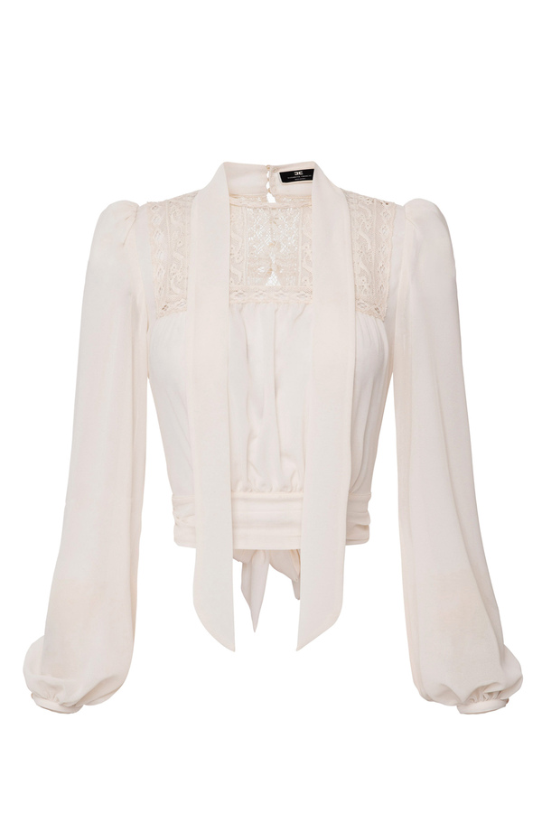 Camicia crop in viscosa con pizzo - Elisabetta Franchi® Outlet