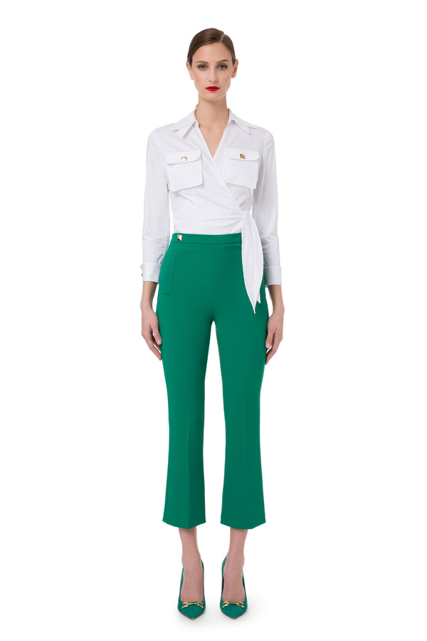 Cropped shirt in cotton poplin fabric with bow - Elisabetta Franchi® Outlet