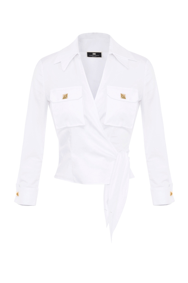 Camisa crop de popelina de algodón y lazo - Elisabetta Franchi® Outlet