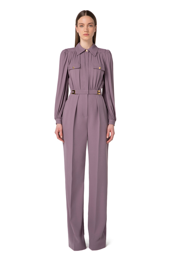 Chemise crop en viscose avec plaques à logo - Elisabetta Franchi® Outlet
