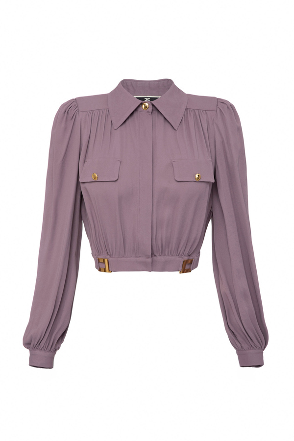 Chemise crop en viscose avec plaques à logo - Elisabetta Franchi® Outlet