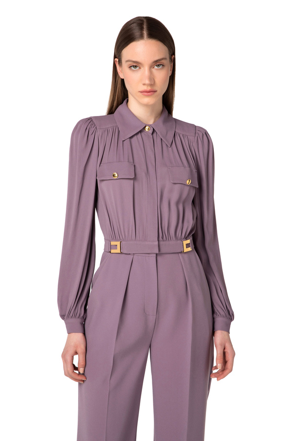 Chemise crop en viscose avec plaques à logo - Elisabetta Franchi® Outlet