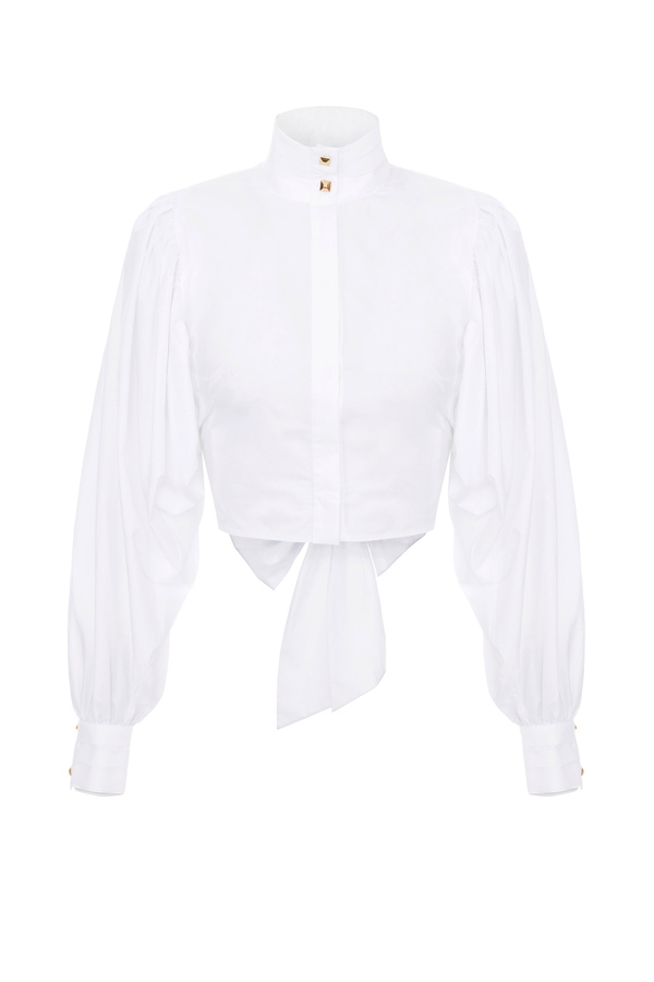 Short shirt with maxi bow on the back - Elisabetta Franchi® Outlet