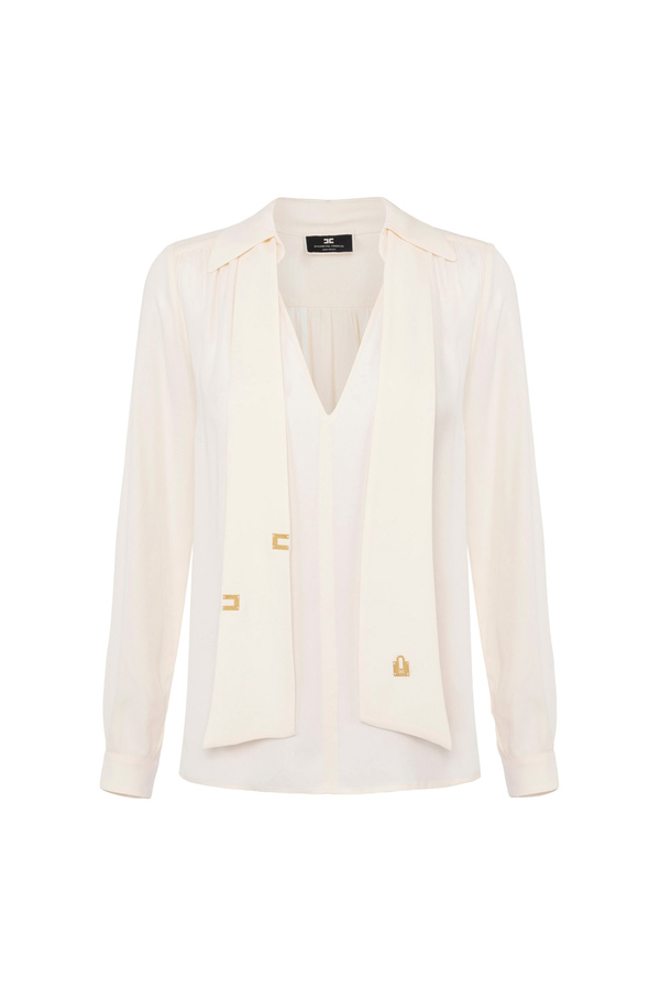 Chemise en georgette de viscose avec foulard lettrage - Elisabetta Franchi® Outlet
