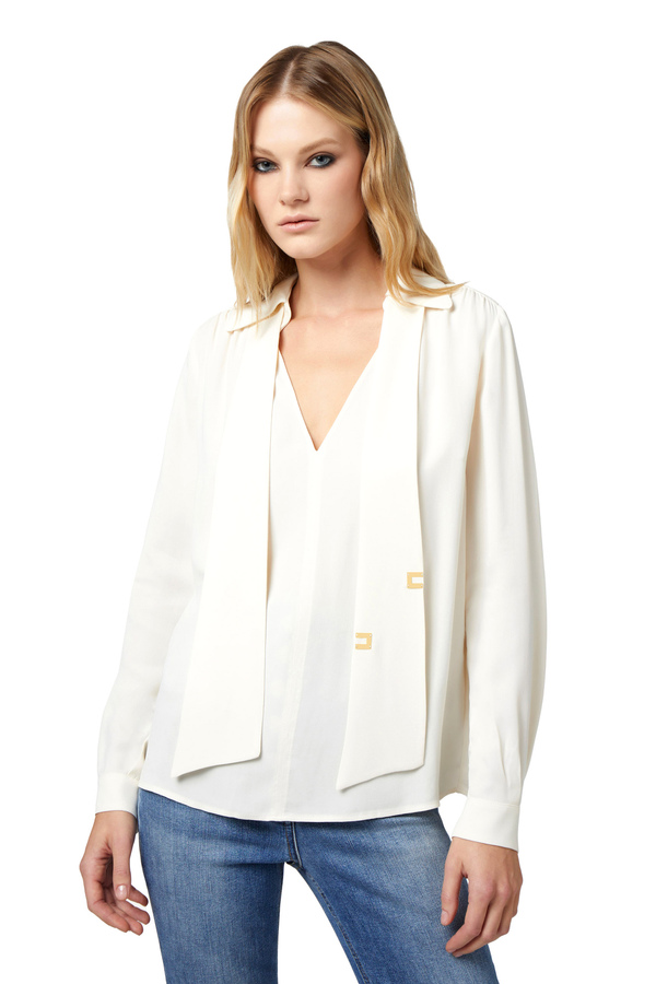 Chemise en georgette de viscose avec foulard lettrage - Elisabetta Franchi® Outlet