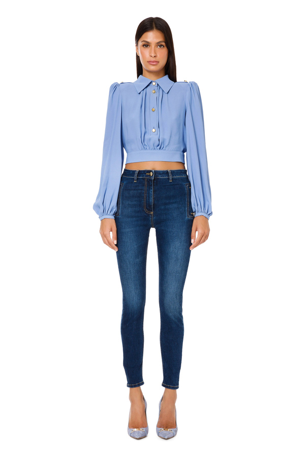 Short blouse with puff sleeves - Elisabetta Franchi® Outlet