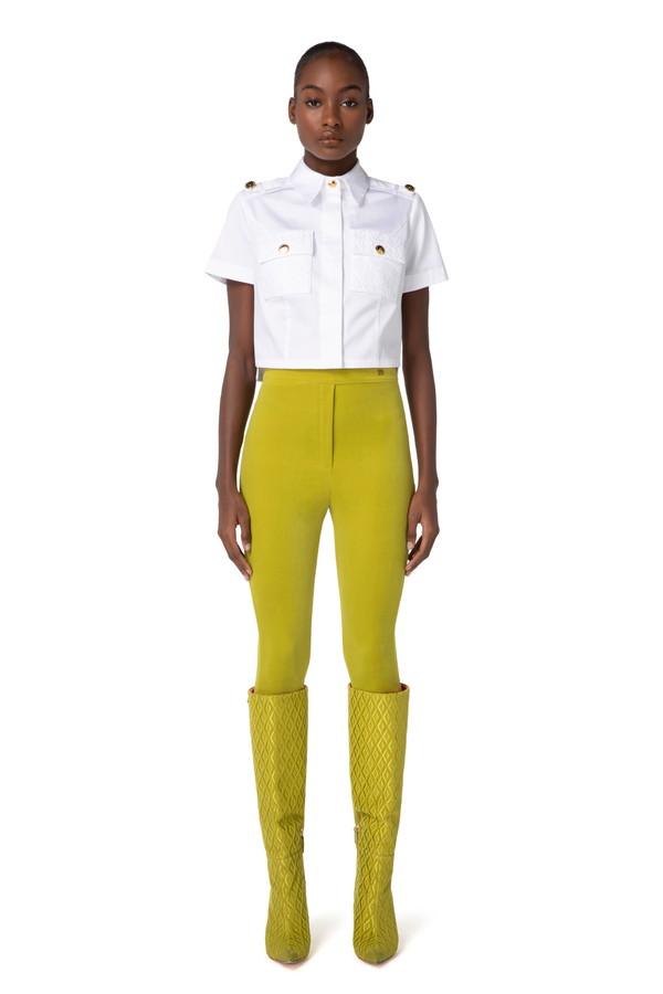 Crop cotton shirt with embroidered pockets - Elisabetta Franchi® Outlet