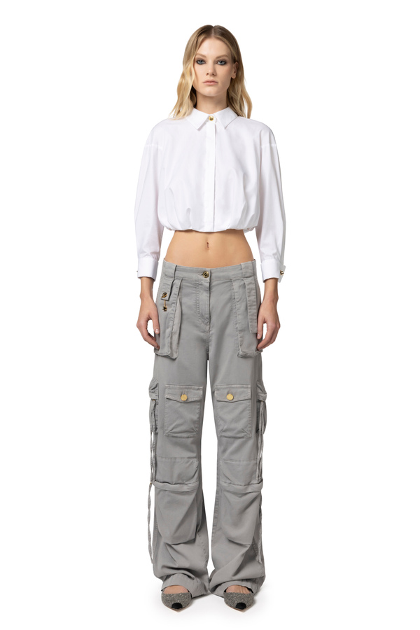 Cropped cotton poplin shirt - Elisabetta Franchi® Outlet