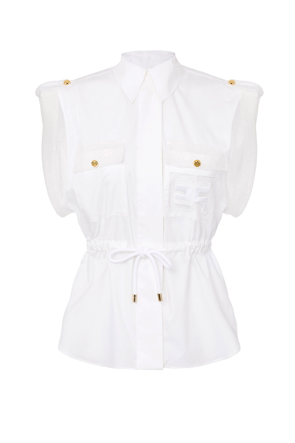 Sleeveless blouse with drawstring and embroidered logo - Elisabetta Franchi® Outlet