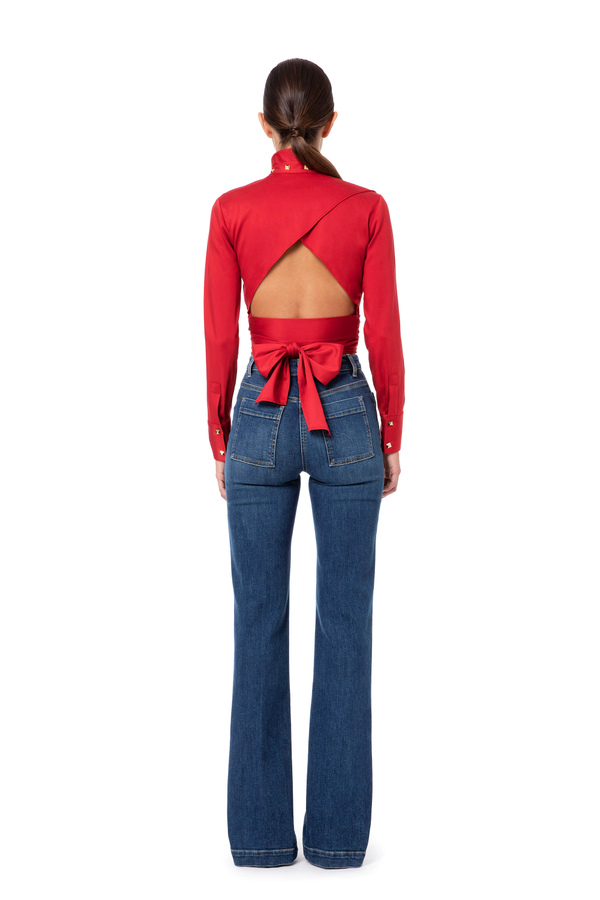 Cropped crossover shirt with studs - Elisabetta Franchi® Outlet
