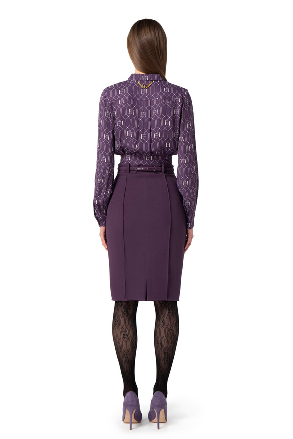 Crop blouse in viscose fabric with logo print - Elisabetta Franchi® Outlet